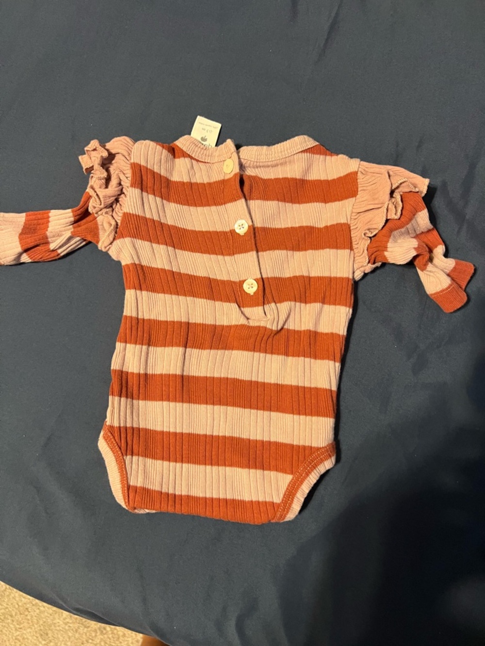 Striped Ruffle Sleeve One-Piece - Picture 3 of 3